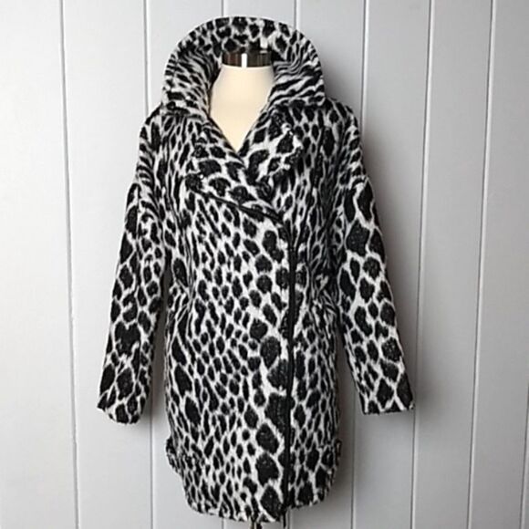 Cheetah Coat, Banana Republic Italian B&W Leopard Coat - M - Picture 1 of 8